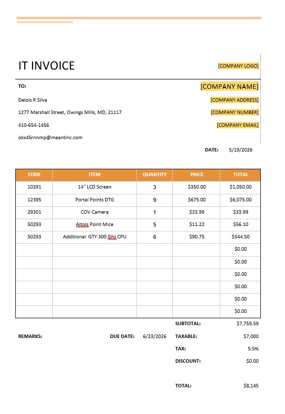 Simple IT Invoice Template PSD template